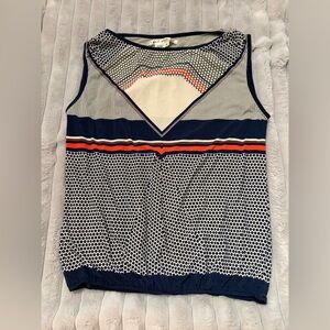 Max Studio Navy, White & Red Sleeveless Blouse